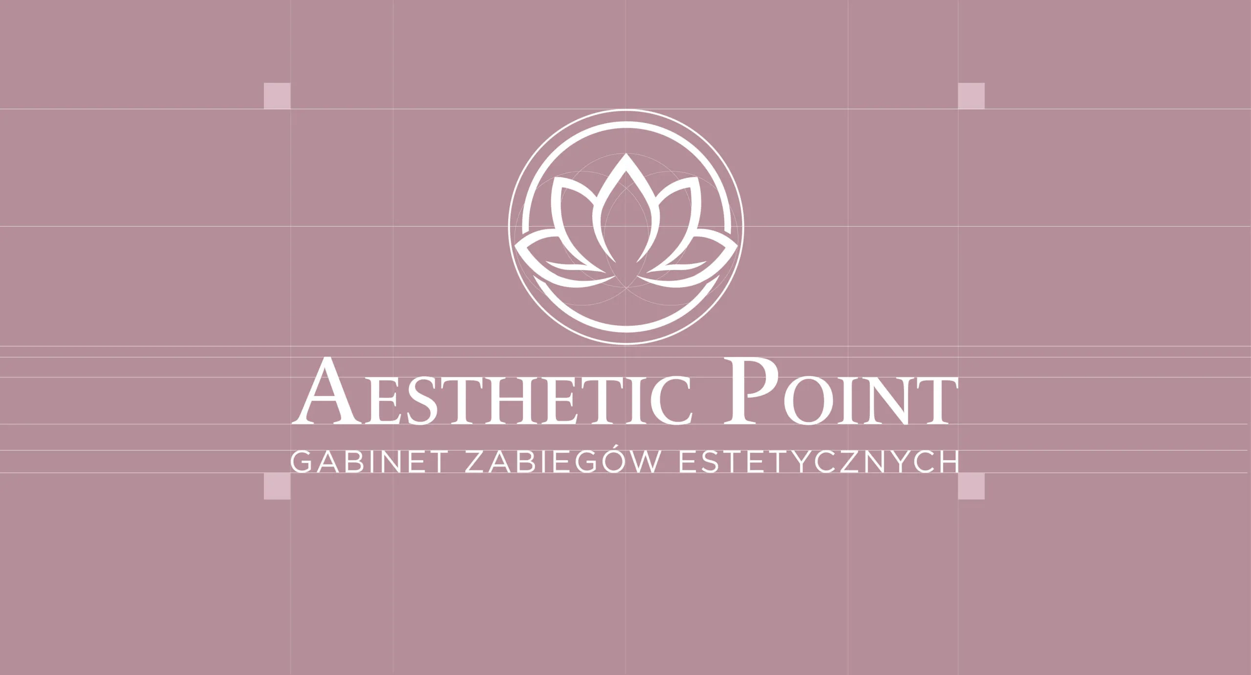 Logo Aesthetic Point rozrysowane na siatce z zaznaczonym polem ochronnym